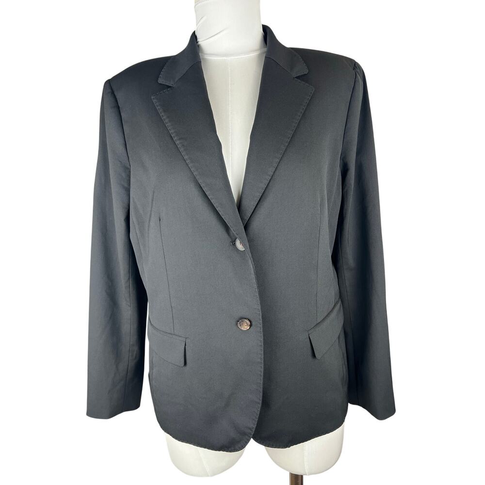 Lafayette 148 Petite Stretch Wool Black Two Button Blazer Size 14